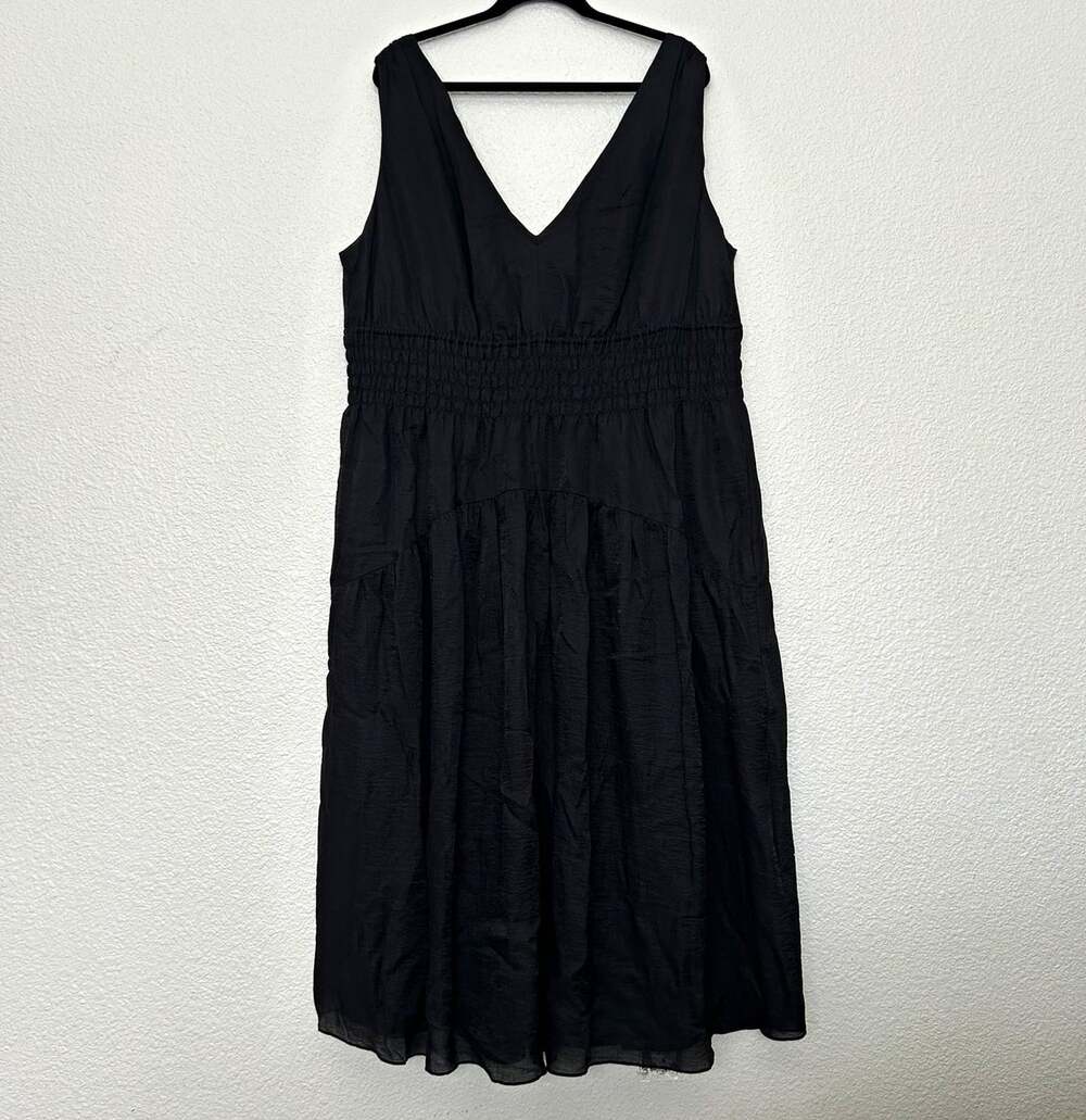 Vince. Womens Black Solid Sleeveless V-Neck Smocked Waist Midi Dress 2X